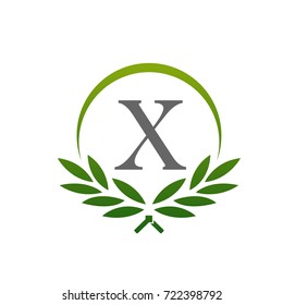 Vector Green Laurel Set Initial X Logo