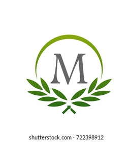 Vector Green Laurel Set Initial M Logo