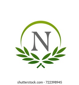 Vector Green Laurel Set Initial N Logo