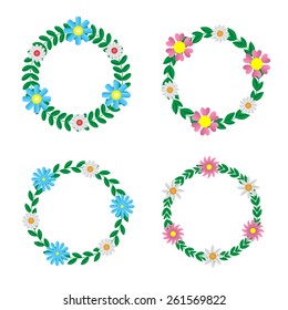 Vector green laurel wreaths with colored flowers