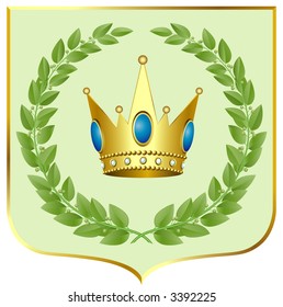 Vector green laurels with a gold crown on a escutcheon