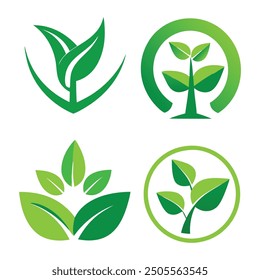 Vector green leaf icons and ecology logo collection on white background.