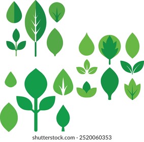 Vector Conjunto de iconos de hojas verdes. Hojas de árboles y plantas. Icono de hojas. Hoja verde colección. Diseño de Elementos para etiquetas naturales, eco, bio, veganas. Ilustración vectorial .eps