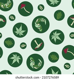 Vector Green leaf mushroom seamless pattern. Perfect for wrapping paper, wallpaper, scrapbooking, case design, fabric projects