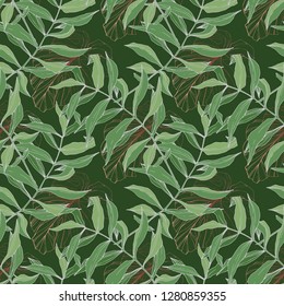 Vector Green leaf plant garden floral foliage. Engraved ink art. Exotic tropical hawaiian summer. Palm beach tree leaves jungle botanical. Seamless background pattern. Fabric wallpaper print texture.