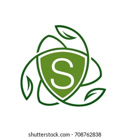 Vector Green Leaf Vitamin Shield Letter S Logo