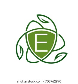 Vector Green Leaf Vitamin Shield Letter E Logo