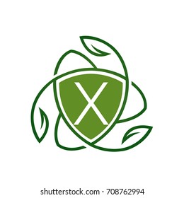 Vector Green Leaf Vitamin Shield Letter X Logo