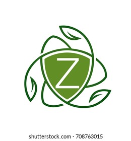 Vector Green Leaf Vitamin Shield Letter Z Logo