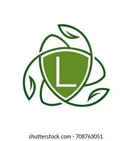 Vector Green Leaf Vitamin Shield Letter L Logo
