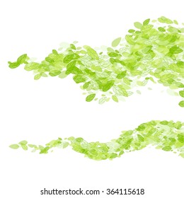 Vector green leaf wave strips.  Spring vector background. Vector spring illustration.  Spring abstract vector background. Green transparent spring leaves. Paper spring design. 