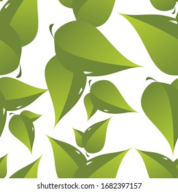 Vektorillustration grün Blätter botanisch im flachen Stil einzeln auf weißem Hintergrund.Nahtloses Hintergrundmuster. Frühlingsmuster - Modell für die Gestaltung von Geschenkpackungen, Mustern, Tapeten, Websites, etc.