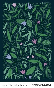 Hojas verdes vectoriales, verano de flores, plantilla de diseño de primavera, fondo. Marco natural dibujado a mano, estrado plano, para tarjeta de publicidad o invitación