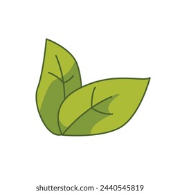 Vector green leaves icon in cartoon style isolated on white background.