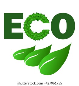 Vector Green Leaves Letters Isolated on White Background