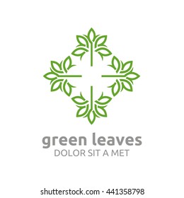 Vector Green Leaves with Natural Ecology Abstract Design Concept, Logo, Logotype element for template.