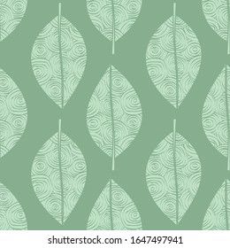 Vector Green Leaves on Green Background. Seamless Repeat Pattern. Background for textiles, cards, manufacturing, wallpapers, print, gift wrap and scrapbooking.