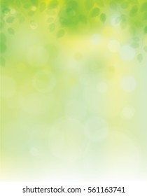 Vector Green Leaves On Sunshine Background.