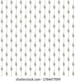 Vector Green Leaves on White Background Seamless Repeat Pattern. Background for textiles, cards, manufacturing, wallpapers, print, gift wrap and scrapbooking.