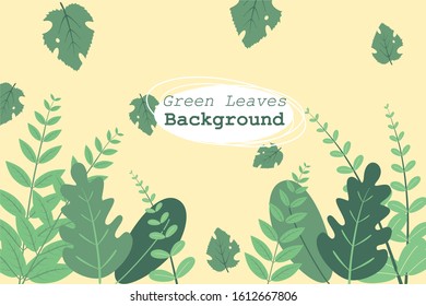 Vector of Green Leaves on yellow background, tropical forest, jungle plants.