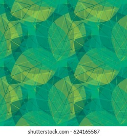 Vector green leaves pattern. Floral background