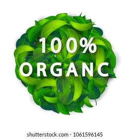 Vector green leaves round template for your design ecology 100% organic