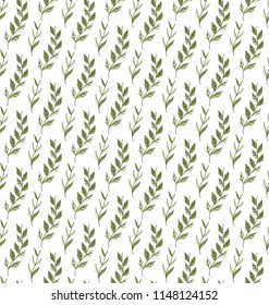 Vector Green Leaves Seamless Pattern. Abstract Grid Background. Geometric floral texture.
