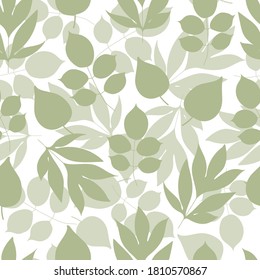 Las hojas verdes vectoriales repiten el fondo del patrón sin fisuras. Ideal para la reserva de recortes, papel pintado, papelería, proyectos de tela.