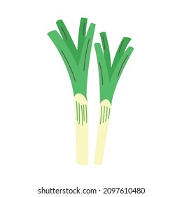 Vector green leeks hand drawn naive art