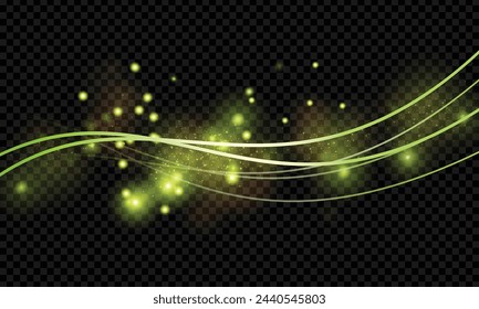 Vector green light wave effect with no background design.