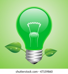 Vector green lightbulb. Ecology concept