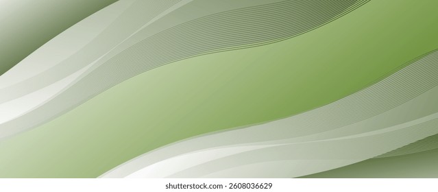 Vector green line background curve element with white space for text and message design, overlapping layers, vector
