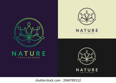 vector green linear lotus logo design. nature vector logo design icon symbol illustration for corporate healthcare medical company