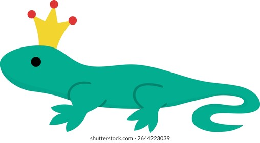 Vector green lizard with crown icon. Magic creature clipart. Cute fairytale character. Woodland fantasy animal. Forest fairy tale gecko illustration isolated on white background
