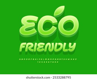 Vector logo verde Eco Friendly. Fuente 3D brillante moderna. Conjunto de letras y números del alfabeto escrito a mano.