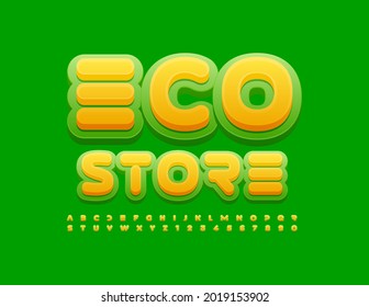 Logotipo verde vectorial Eco Store con letras y números modernos. Fuente abstracta brillante