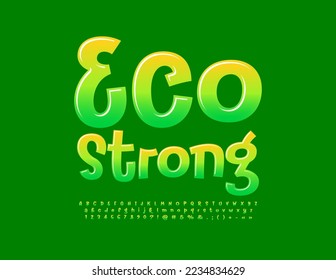 Vektorgrünes Logo Eco Strong. Glossy handgeschriebene Schriftart. Satz für kreative Alphabet-Buchstaben, -Zahlen und -Symbole