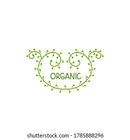 Vector green logo Organic design template. Emblem for natural farm, organic products. Isolated on white background.