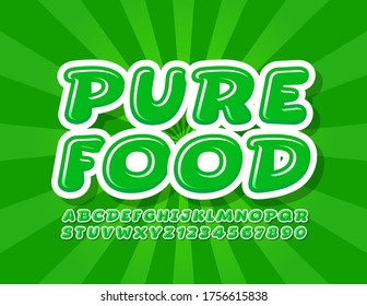 Vector Green logo Pure Food with Creative Font. Modern Alphabet Letters and Numbers