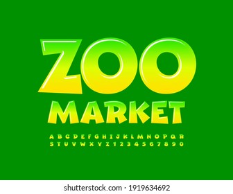 Vector green logo Zoo Market. Playful glossy Font. Gradient set of Alphabet Letters and Numbers