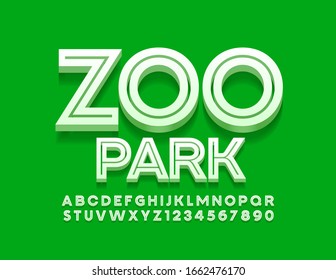 Vector green logo Zoo Park with 3D White Font. Creative Alphabet Letters and Numbers