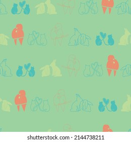 Vector Green Love Hugging Animals background pattern