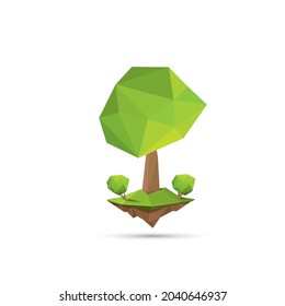 Vector green Low poly style geometric tree isolated on white background. Stylized design element. Green tree icon or label for game design