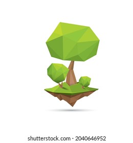 Vector green Low poly style geometric tree isolated on white background. Stylized design element. Green tree icon or label for game design