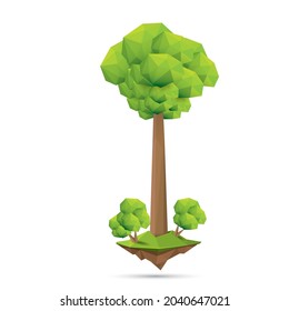 Árbol geométrico verde vectorial de bajo estilo de polos aislado sobre fondo blanco. Elemento de diseño estilizado. Icono de árbol verde o etiqueta para el diseño del juego