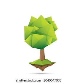 Vector green Low poly style geometric tree isolated on white background. Stylized design element. Green tree icon or label for game design