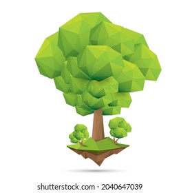 Árbol geométrico verde vectorial de bajo estilo de polos aislado sobre fondo blanco. Elemento de diseño estilizado. Icono de árbol verde o etiqueta para el diseño del juego