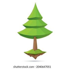 Árbol geométrico verde vectorial de bajo estilo de polos aislado sobre fondo blanco. Elemento de diseño estilizado. Icono de árbol verde o etiqueta para el diseño del juego