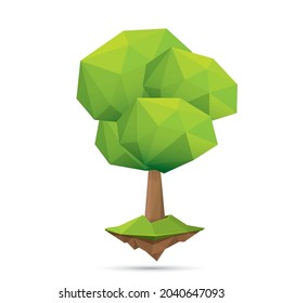 Vector green Low poly style geometric tree isolated on white background. Stylized design element. Green tree icon or label for game design