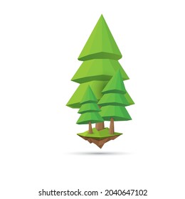 Vector green Low poly style geometric tree isolated on white background. Stylized design element. Green tree icon or label for game design